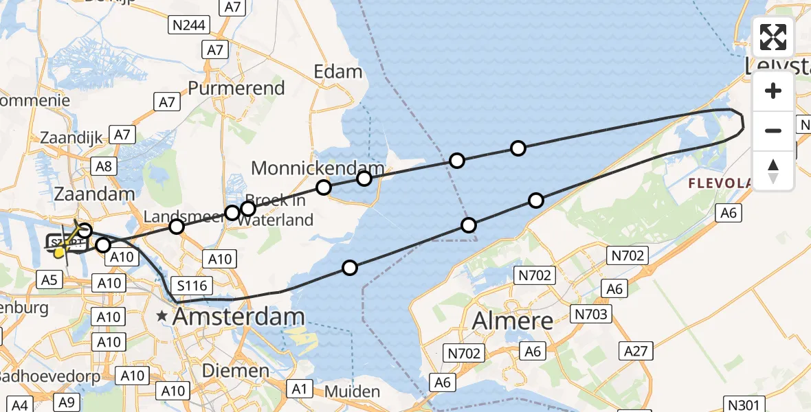 Routekaart van de vlucht: Lifeliner 1 naar Amsterdam Heliport, Capriweg