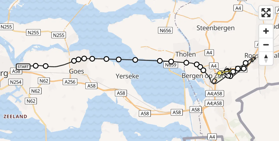 Routekaart van de vlucht: Kustwachthelikopter naar Bergen op Zoom, Mastendreef