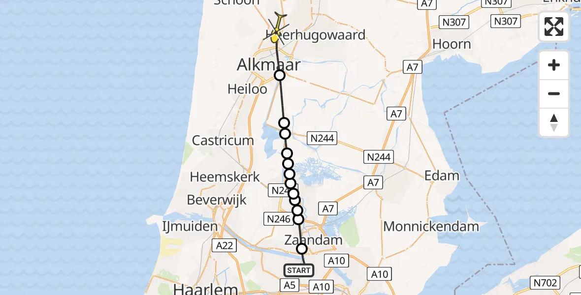 Routekaart van de vlucht: Lifeliner 1 naar Alkmaar, G.H.A.de Zeeuwstraat