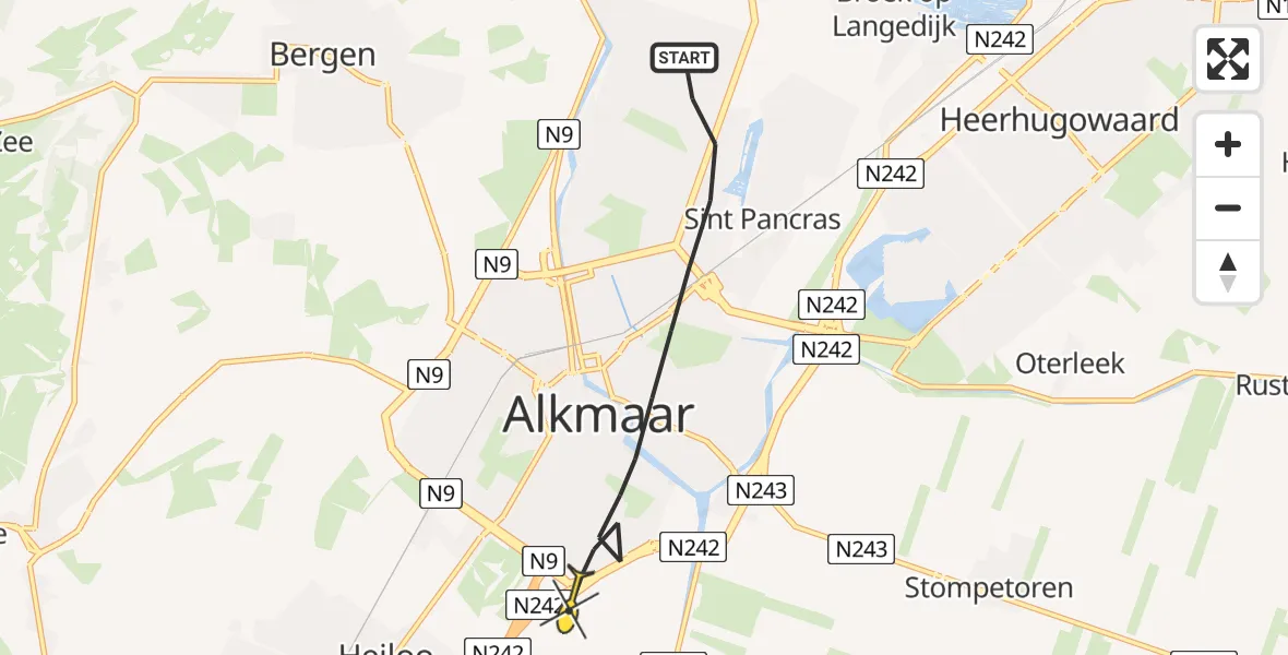 Routekaart van de vlucht: Lifeliner 1 naar Alkmaar, Parelweg