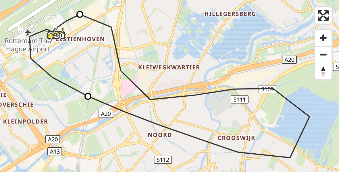 Routekaart van de vlucht: Lifeliner 2 naar Rotterdam The Hague Airport, Brandenburgbaan