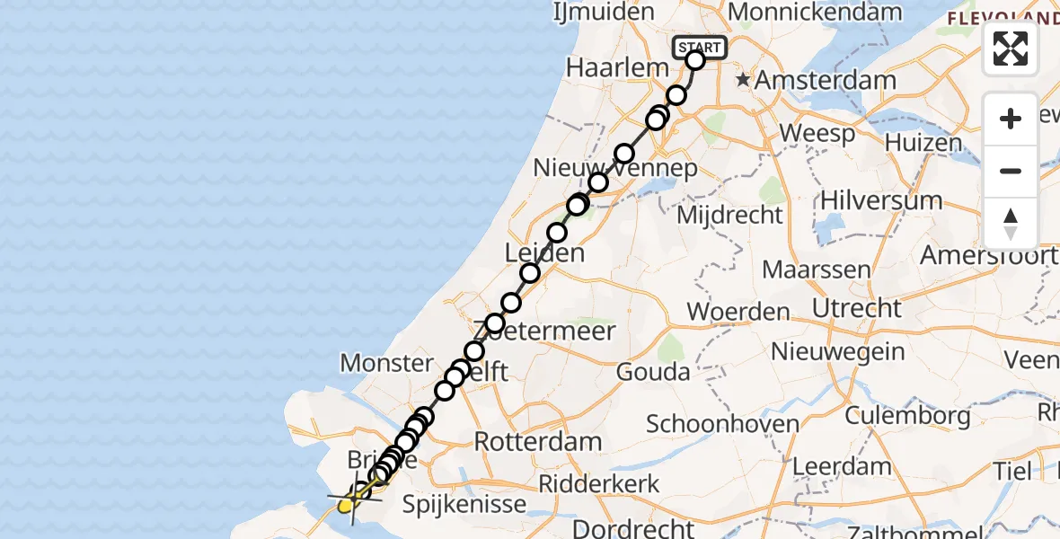 Routekaart van de vlucht: Lifeliner 1 naar Hellevoetsluis, Sliklandseweg
