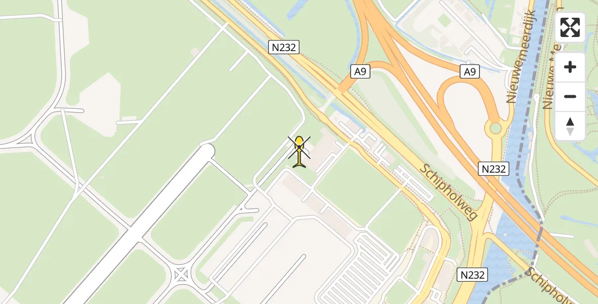 Routekaart van de vlucht: Politieheli naar Schiphol