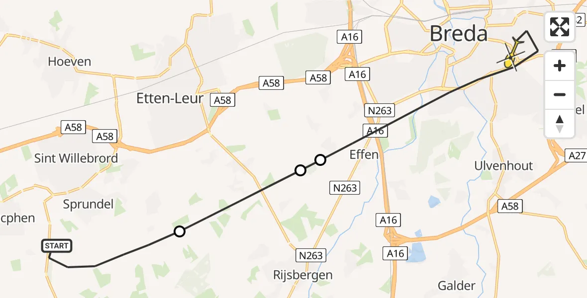Routekaart van de vlucht: Lifeliner 2 naar Breda, Claudius Prinsenlaan