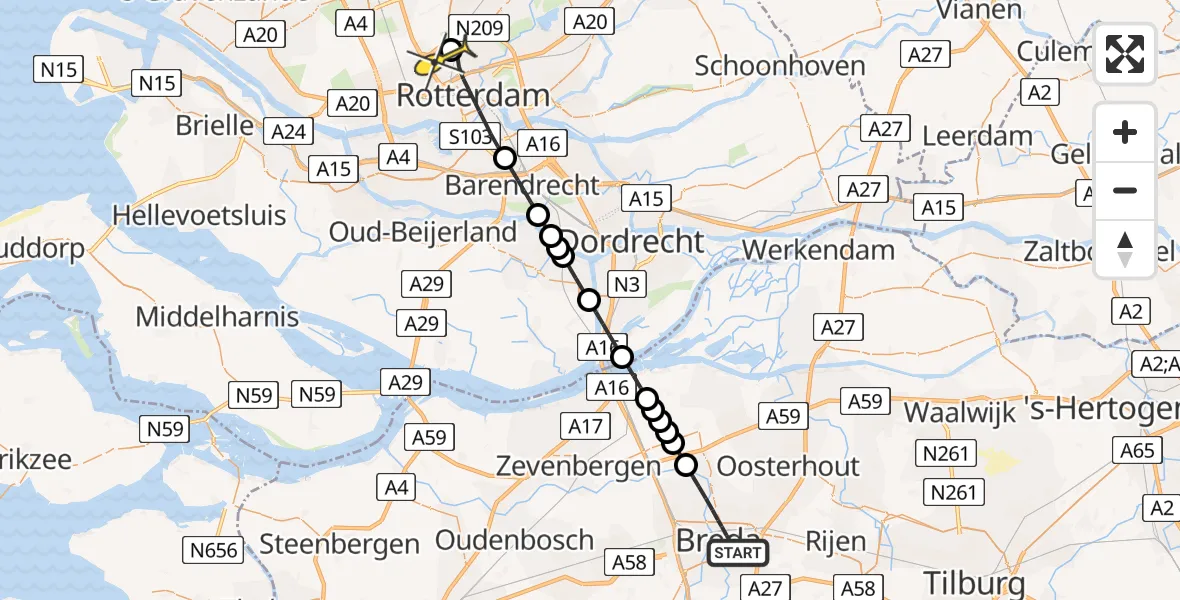 Routekaart van de vlucht: Lifeliner 2 naar Rotterdam The Hague Airport, Brandenburgbaan