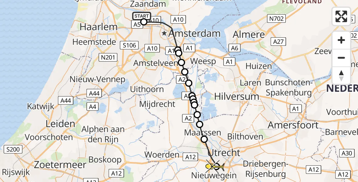 Routekaart van de vlucht: Lifeliner 1 naar Nieuwegein, Galecopperlaan