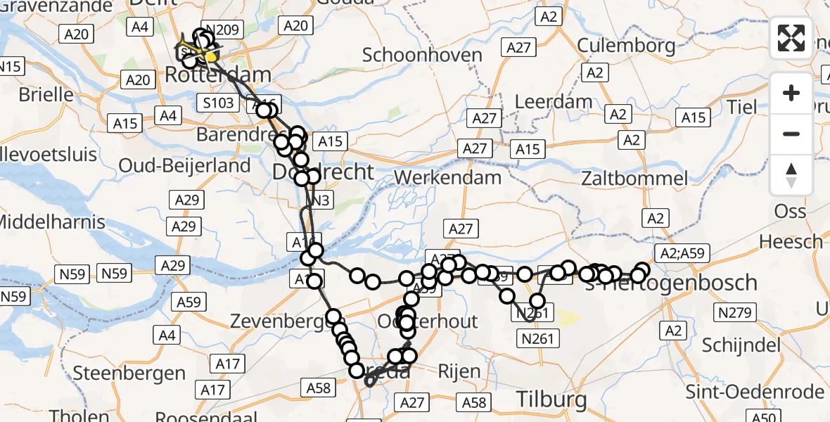 Routekaart van de vlucht: Politiehelikopter naar Rotterdam The Hague Airport, Brandenburgbaan
