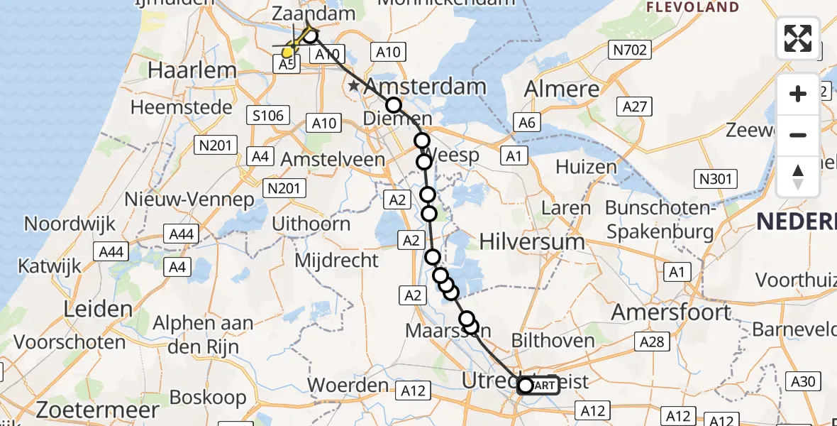 Routekaart van de vlucht: Lifeliner 1 naar Amsterdam Heliport, Capriweg