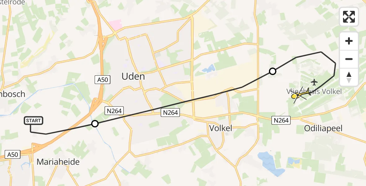 Routekaart van de vlucht: Lifeliner 3 naar Vliegbasis Volkel, Zeelandsedijk
