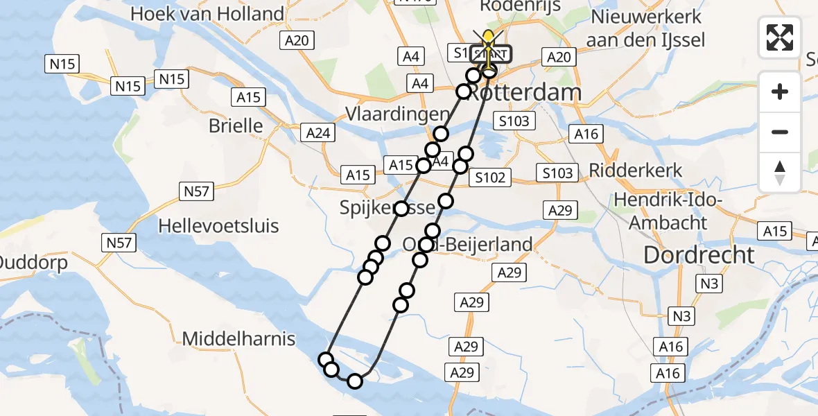 Routekaart van de vlucht: Lifeliner 2 naar Rotterdam The Hague Airport, Brandenburgbaan
