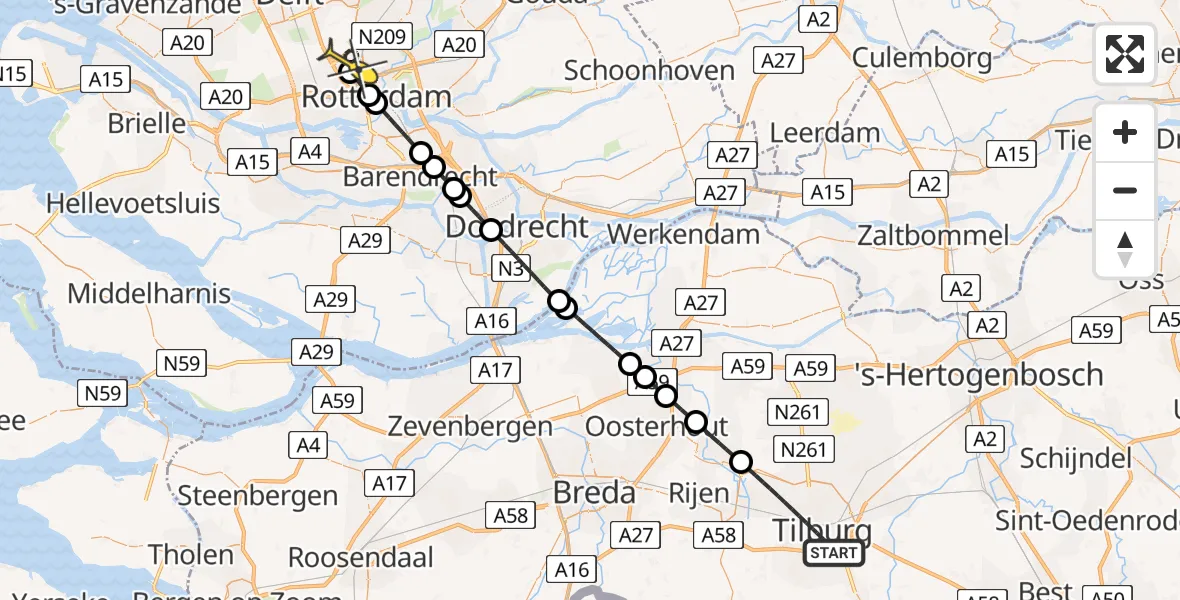 Routekaart van de vlucht: Lifeliner 2 naar Rotterdam The Hague Airport, Brandenburgbaan