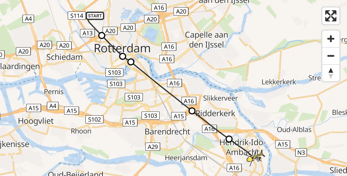 Routekaart van de vlucht: Lifeliner 2 naar Hendrik-Ido-Ambacht, Zilverreiger