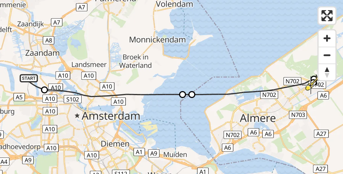 Routekaart van de vlucht: Lifeliner 1 naar Almere, Vlotpad