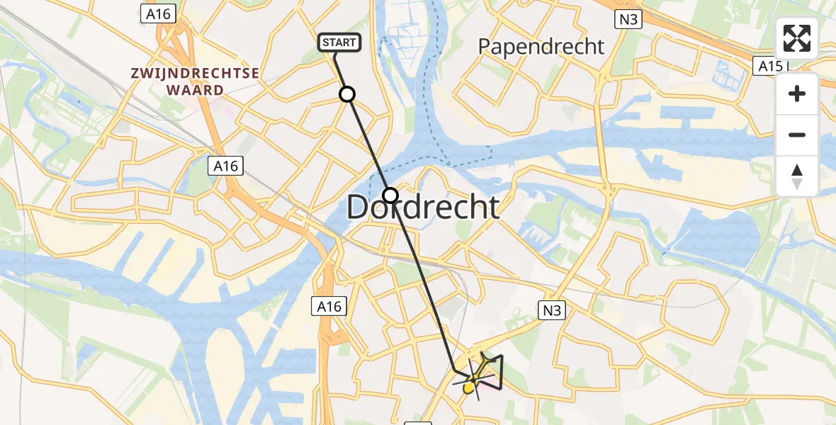 Routekaart van de vlucht: Lifeliner 2 naar Dordrecht, Jaap Edenplein