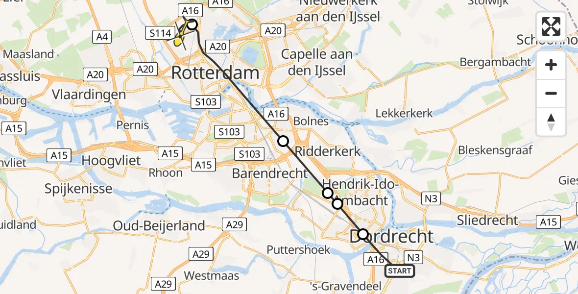 Routekaart van de vlucht: Lifeliner 2 naar Rotterdam The Hague Airport, Brandenburgbaan