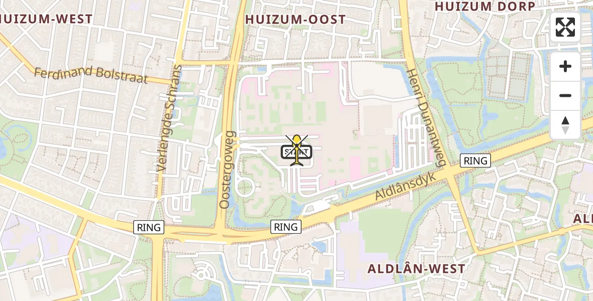 Routekaart van de vlucht: Ambulancehelikopter naar Leeuwarden, Aldlânsdyk