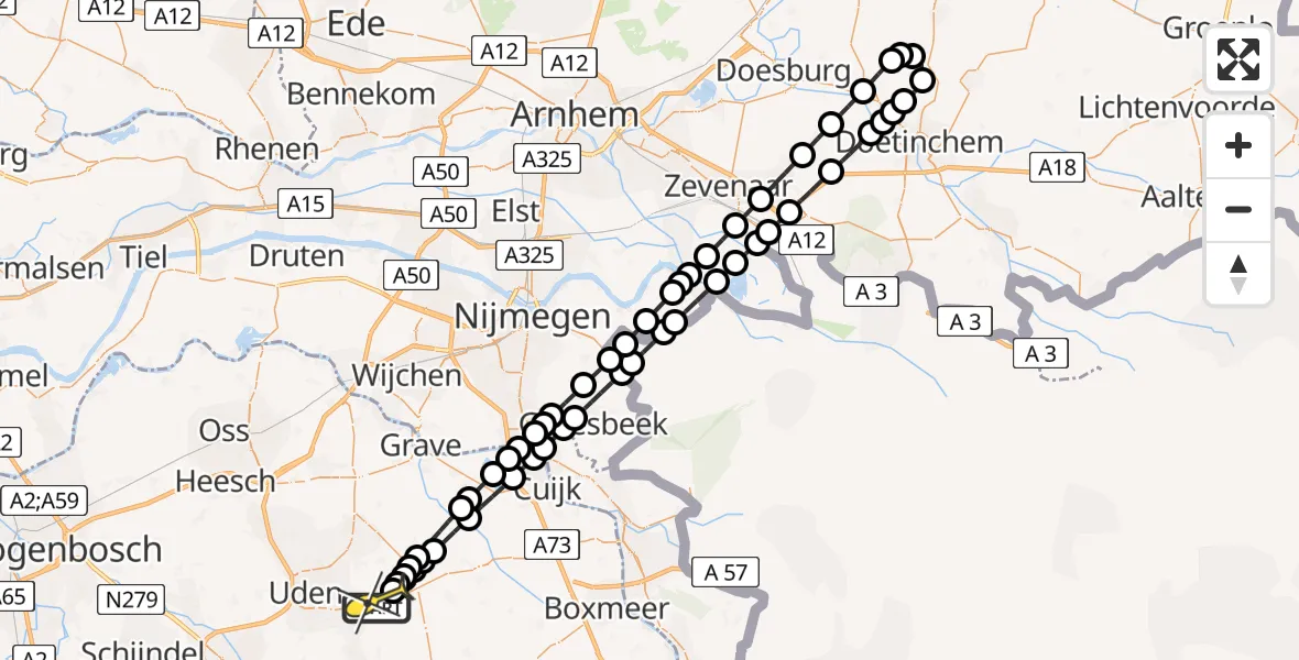Routekaart van de vlucht: Lifeliner 3 naar Vliegbasis Volkel, Zeelandsedijk
