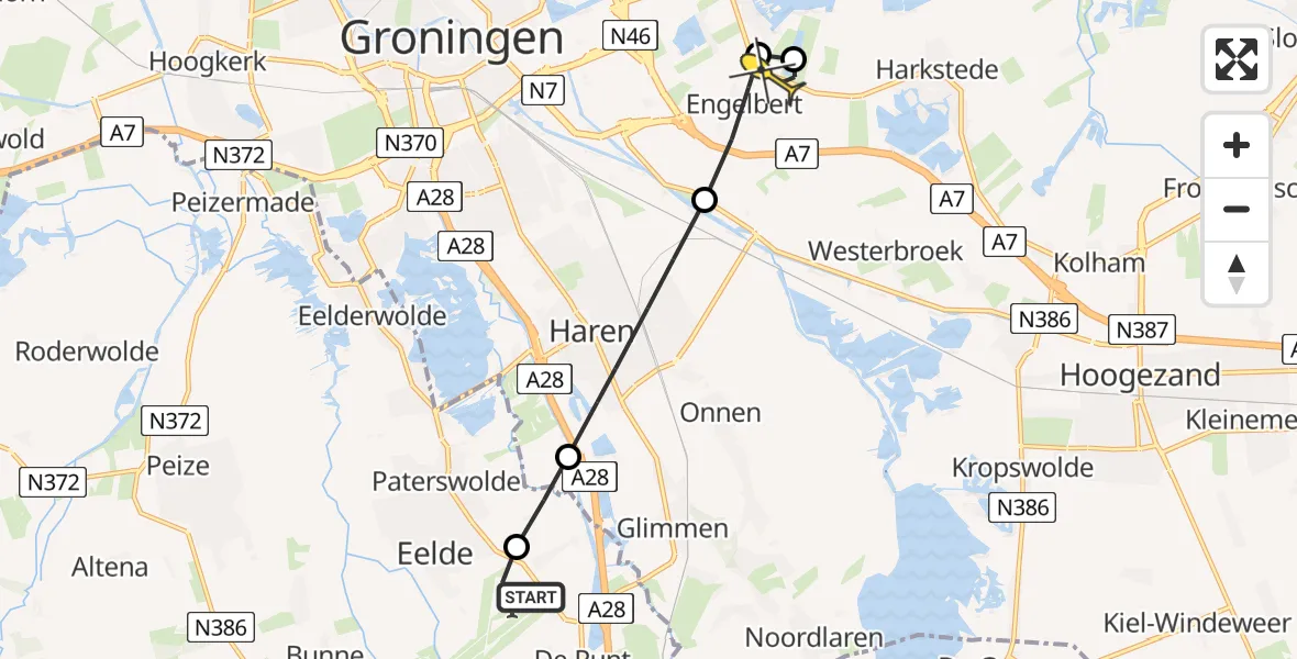 Routekaart van de vlucht: Lifeliner 4 naar Harkstede GN, Hoofdweg