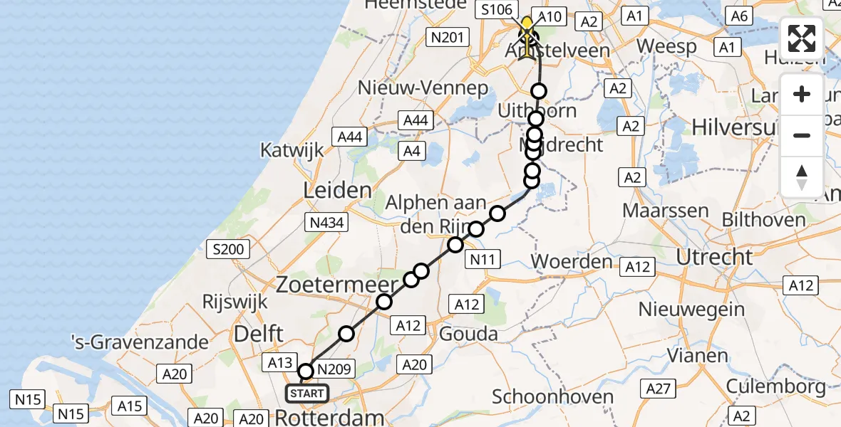 Routekaart van de vlucht: Politieheli naar Schiphol, Loevesteinse Randweg