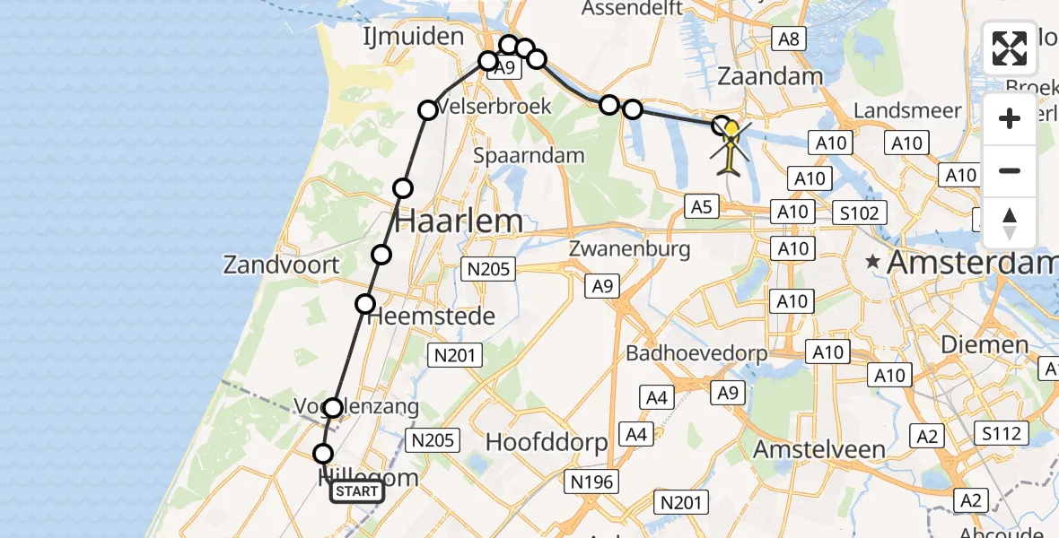 Routekaart van de vlucht: Lifeliner 1 naar Amsterdam Heliport, Hornweg