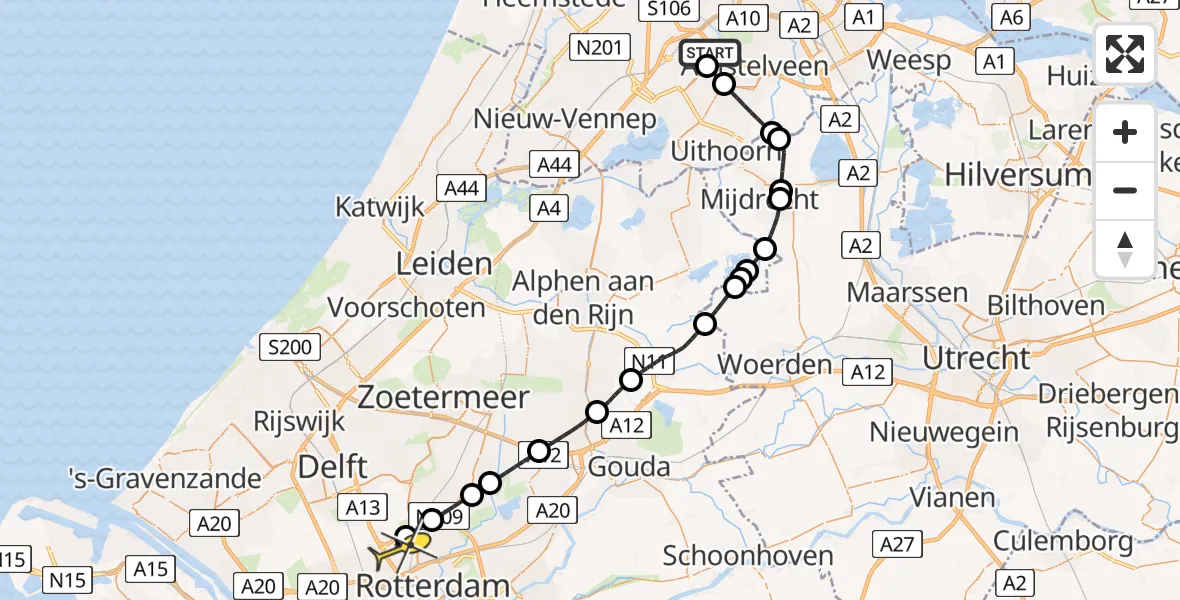 Routekaart van de vlucht: Politiehelikopter naar Rotterdam The Hague Airport, Brandenburgbaan
