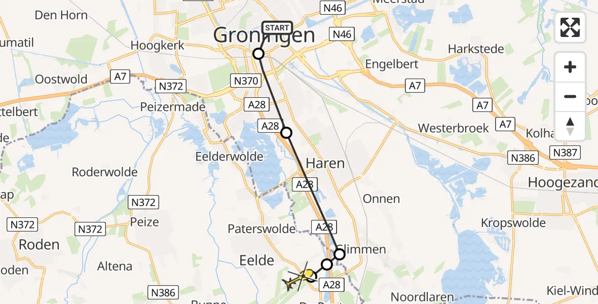 Routekaart van de vlucht: Lifeliner 4 naar Groningen Airport Eelde, Machlaan