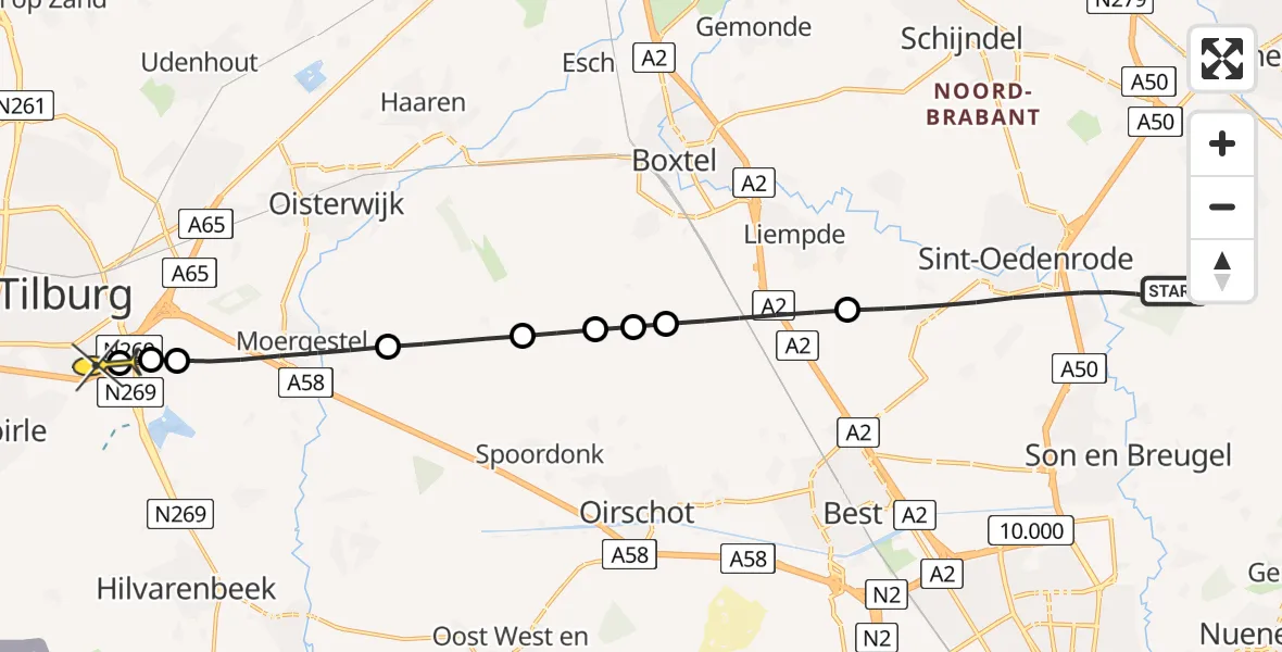 Routekaart van de vlucht: Lifeliner 3 naar Tilburg, Leijweg