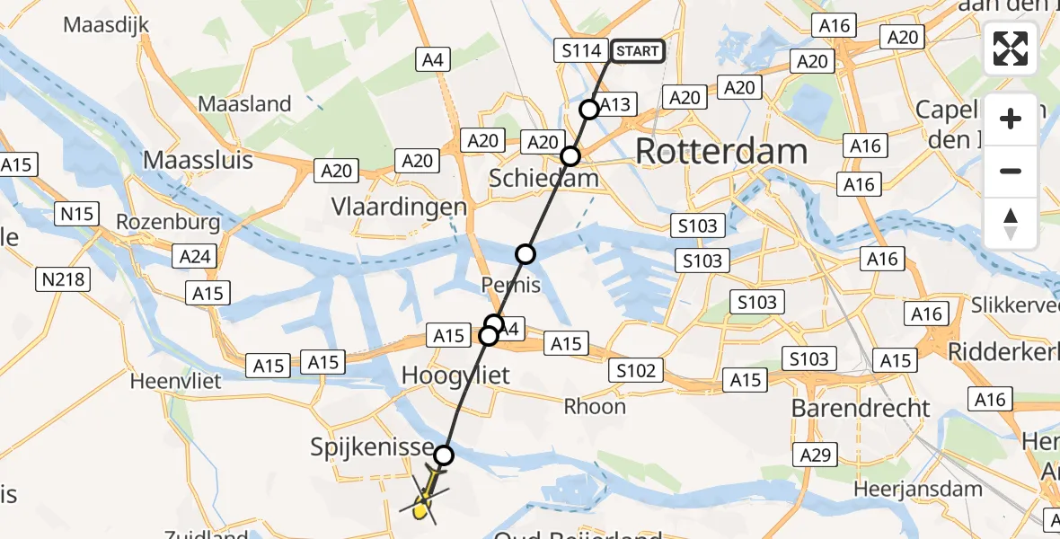 Routekaart van de vlucht: Lifeliner 2 naar Spijkenisse, Johanna Naberstraat