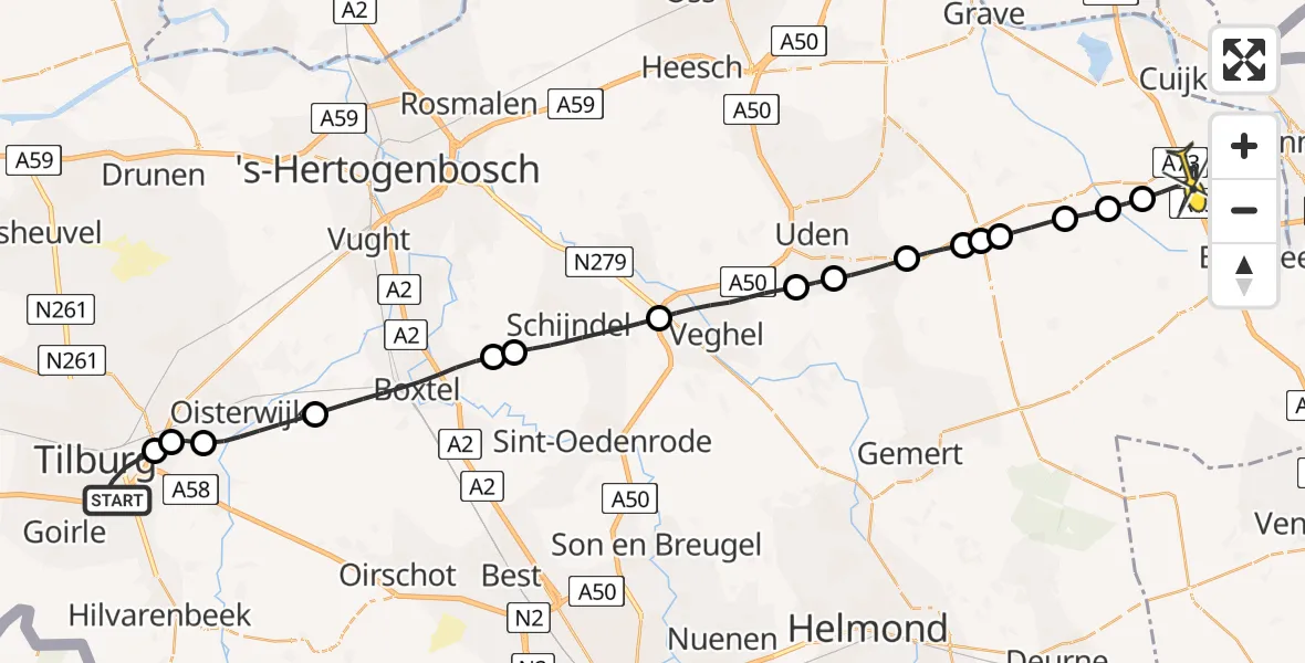 Routekaart van de vlucht: Lifeliner 3 naar Haps, Hondsiepselaan