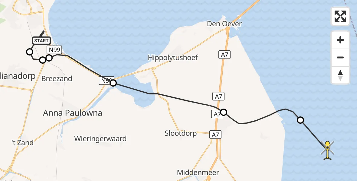 Routekaart van de vlucht: Kustwachthelikopter naar Medemblik, Korte Vliet