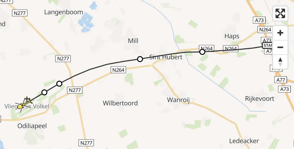 Routekaart van de vlucht: Lifeliner 3 naar Vliegbasis Volkel, Zeelandsedijk
