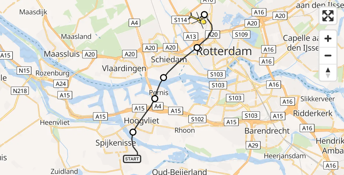Routekaart van de vlucht: Lifeliner 2 naar Rotterdam The Hague Airport, Brandenburgbaan