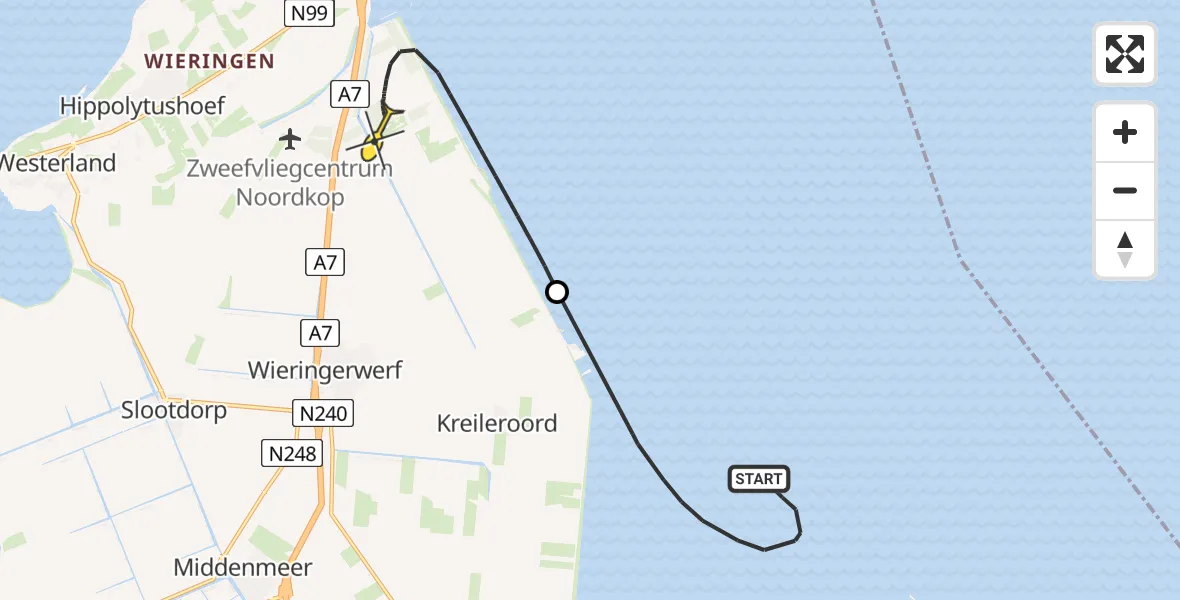 Routekaart van de vlucht: Kustwachthelikopter naar Wieringerwerf, Sluitgatweg