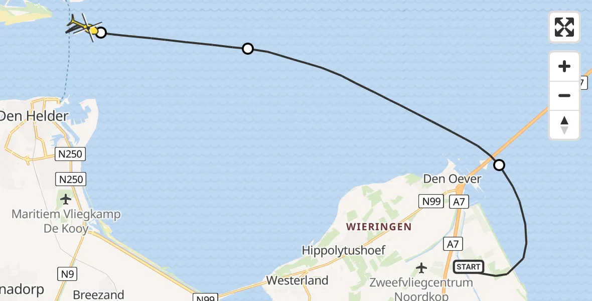 Routekaart van de vlucht: Kustwachthelikopter naar Den Hoorn, Veerhaven
