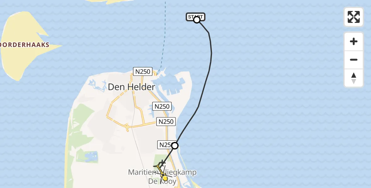 Routekaart van de vlucht: Kustwachthelikopter naar Vliegveld De Kooy, Luchthavenweg