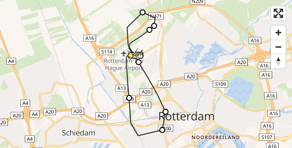 Routekaart van de vlucht: Lifeliner 2 naar Rotterdam The Hague Airport, Brandenburgbaan