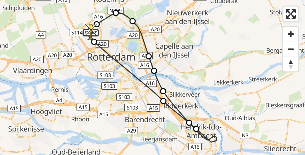 Routekaart van de vlucht: Lifeliner 2 naar Rotterdam The Hague Airport, Brandenburgbaan