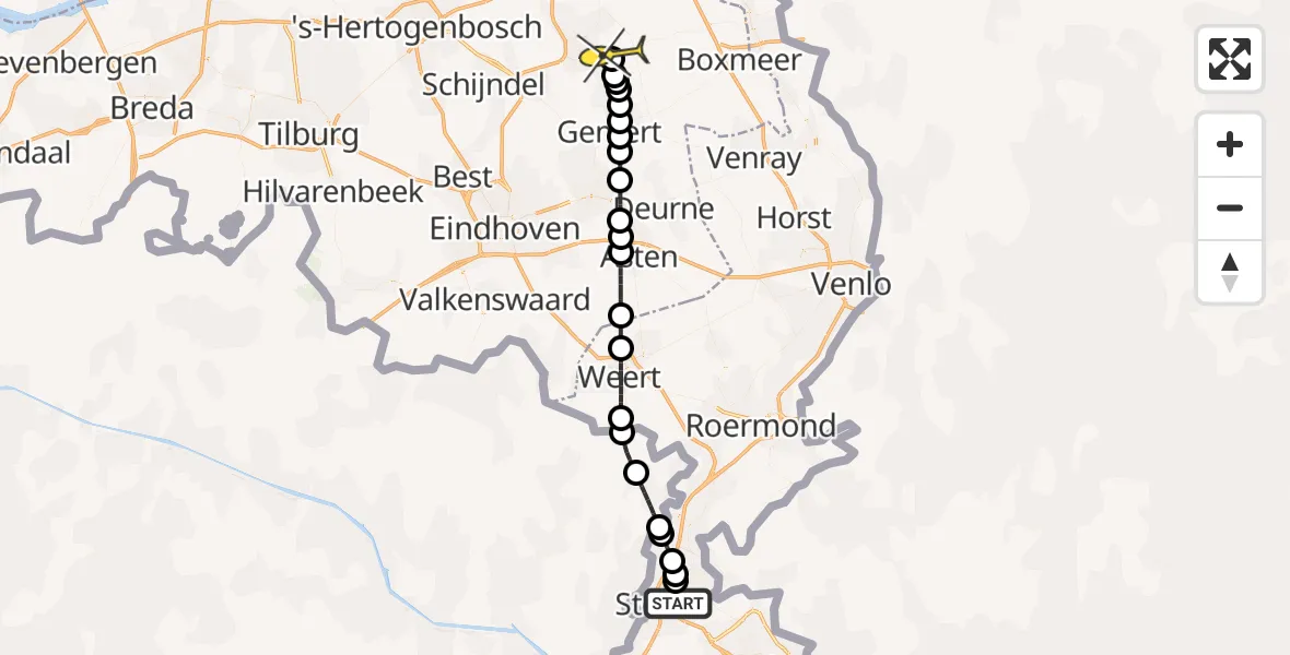 Routekaart van de vlucht: Lifeliner 3 naar Vliegbasis Volkel, Zeelandsedijk