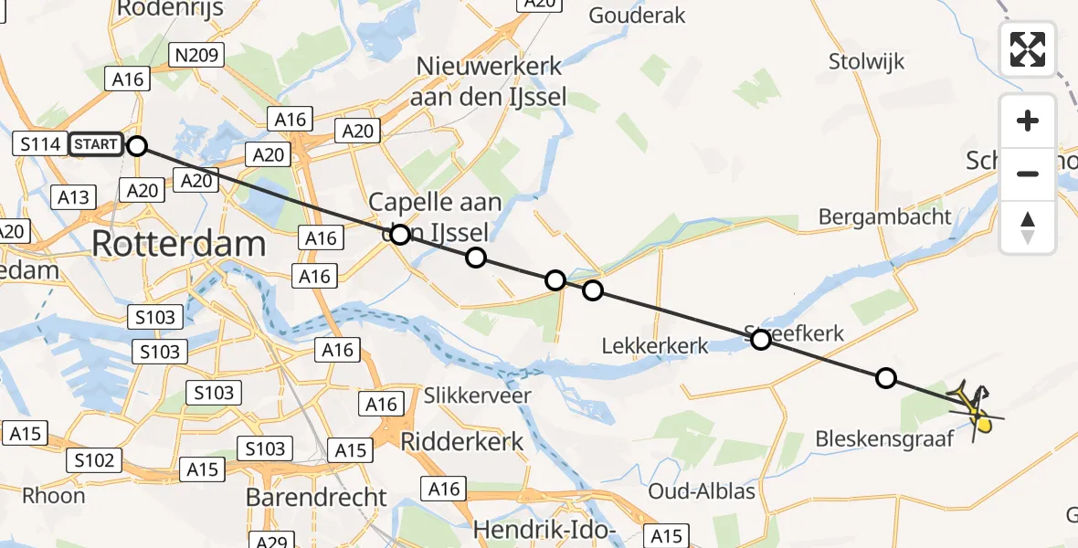 Routekaart van de vlucht: Lifeliner 2 naar Brandwijk, Kerkweg