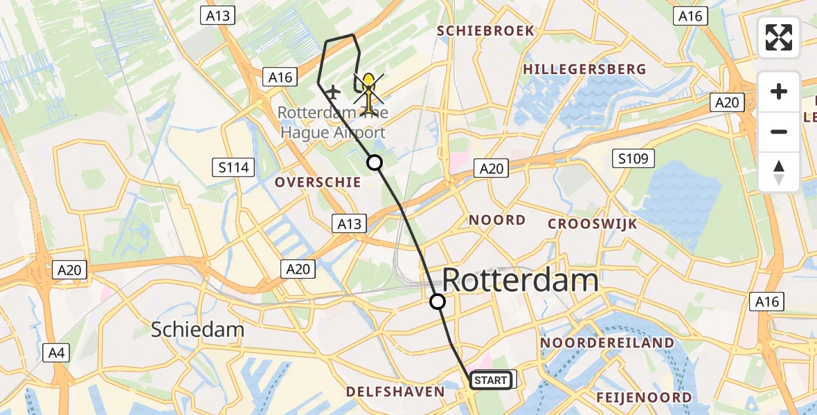 Routekaart van de vlucht: Lifeliner 2 naar Rotterdam The Hague Airport, Brandenburgbaan
