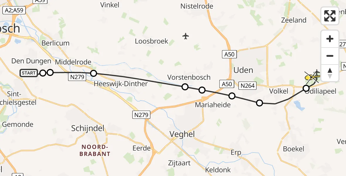Routekaart van de vlucht: Lifeliner 3 naar Vliegbasis Volkel, Zeelandsedijk