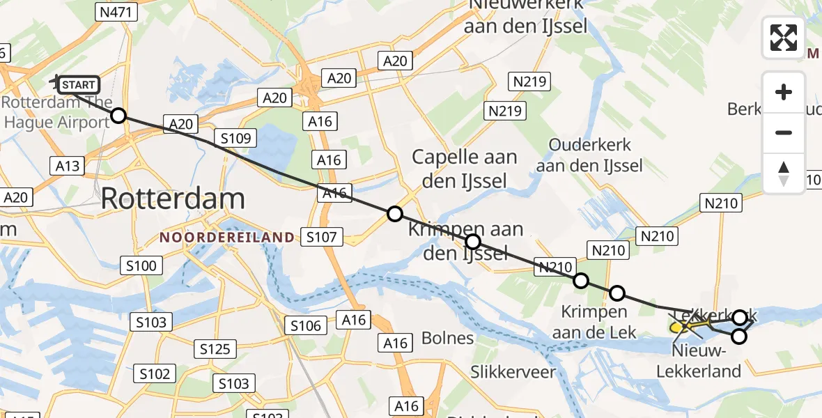 Routekaart van de vlucht: Lifeliner 2 naar Lekkerkerk, Reinier Bloklaan