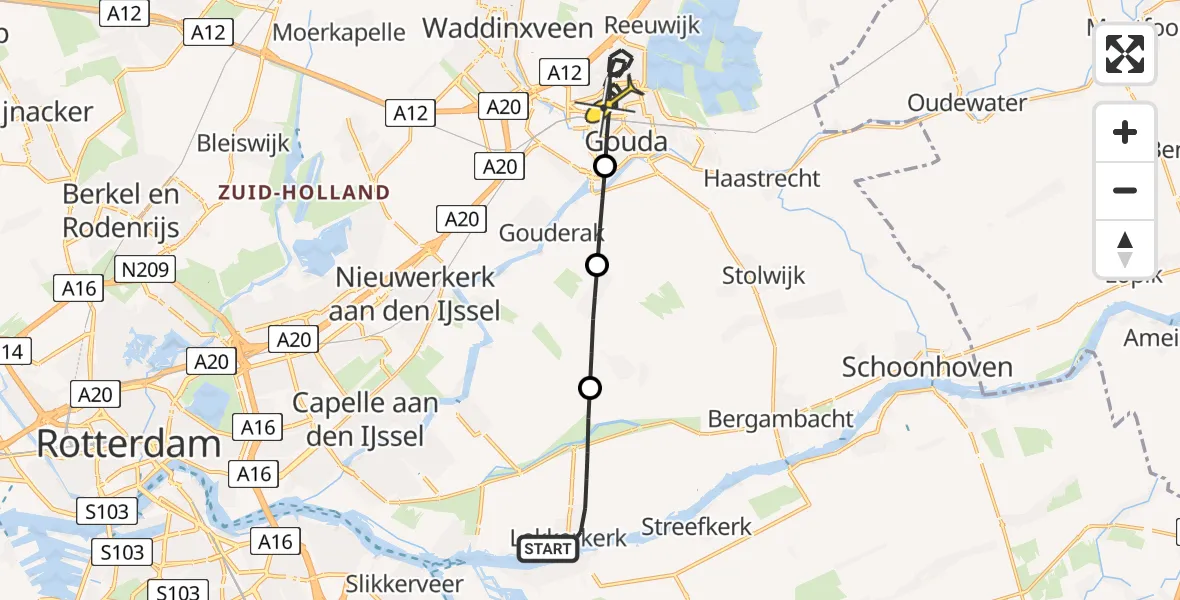 Routekaart van de vlucht: Lifeliner 2 naar Gouda, Park Atlantis