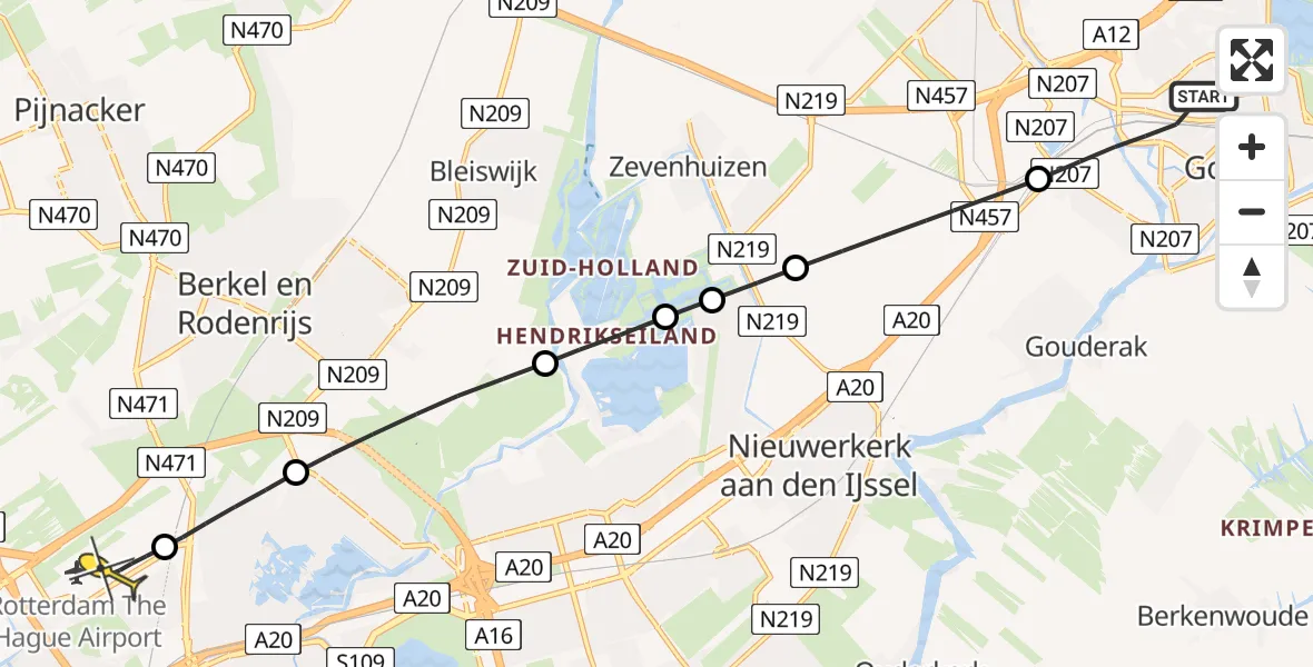 Routekaart van de vlucht: Lifeliner 2 naar Rotterdam The Hague Airport, Brandenburgbaan