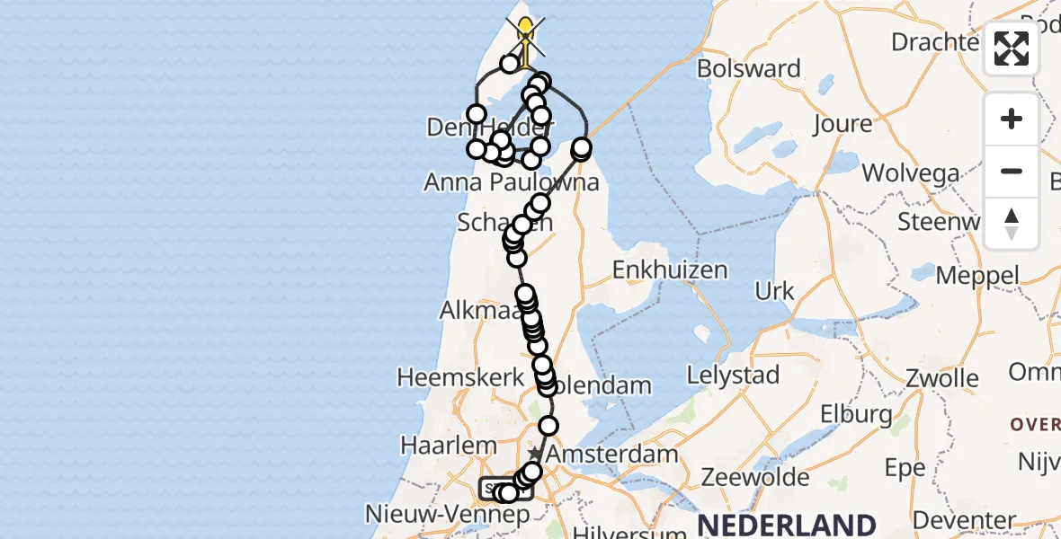 Routekaart van de vlucht: Politieheli naar Oosterend, Schorrenweg