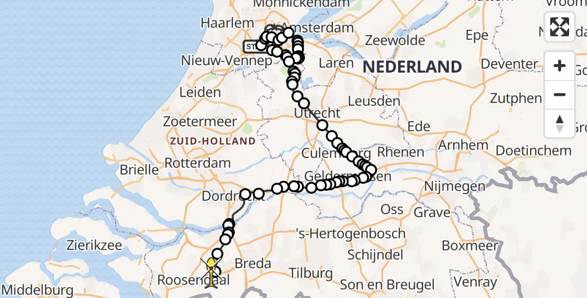 Routekaart van de vlucht: Politiehelikopter naar Breda International Airport, Pastoor van Breugelstraat
