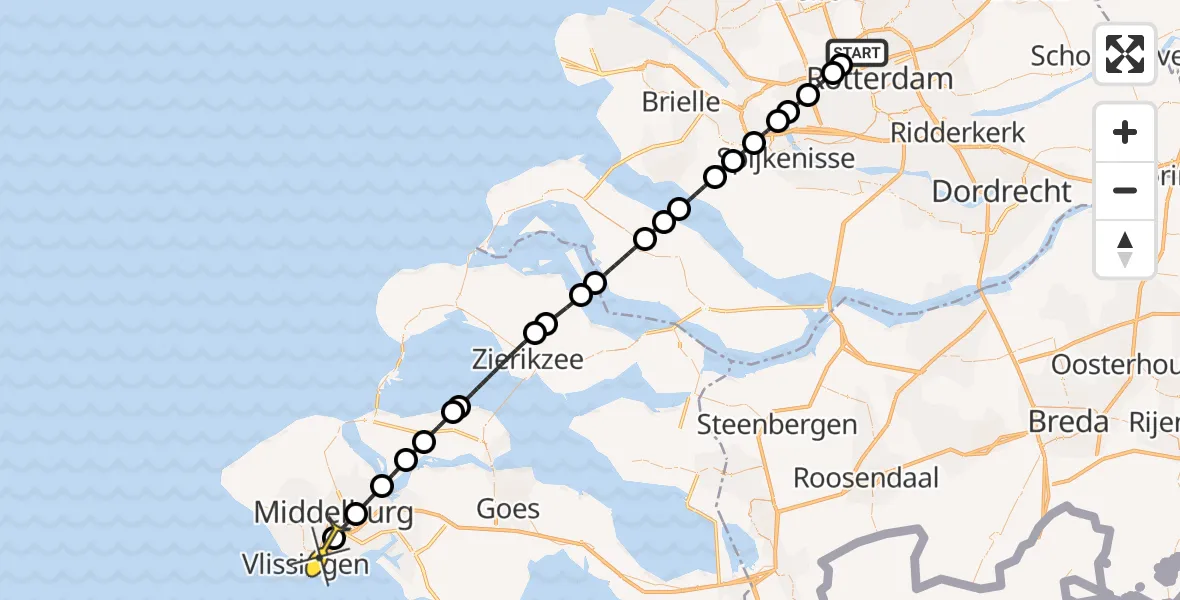 Routekaart van de vlucht: Lifeliner 2 naar Oost-Souburg, Buteuxstraat