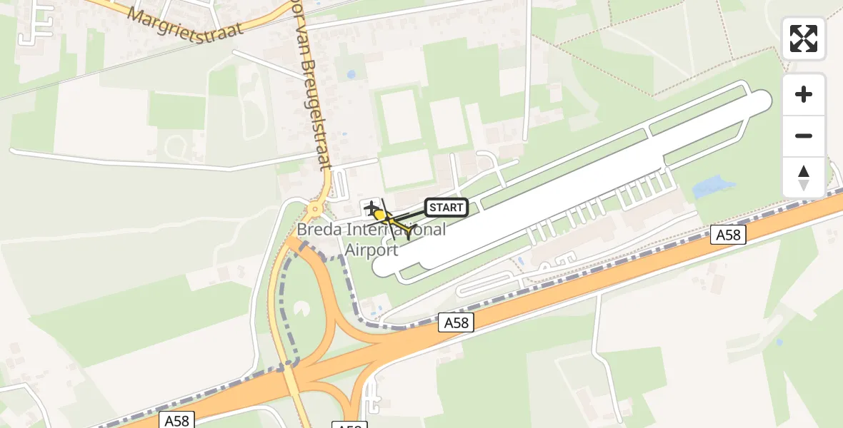 Routekaart van de vlucht: Politieheli naar Breda International Airport, Pastoor van Breugelstraat