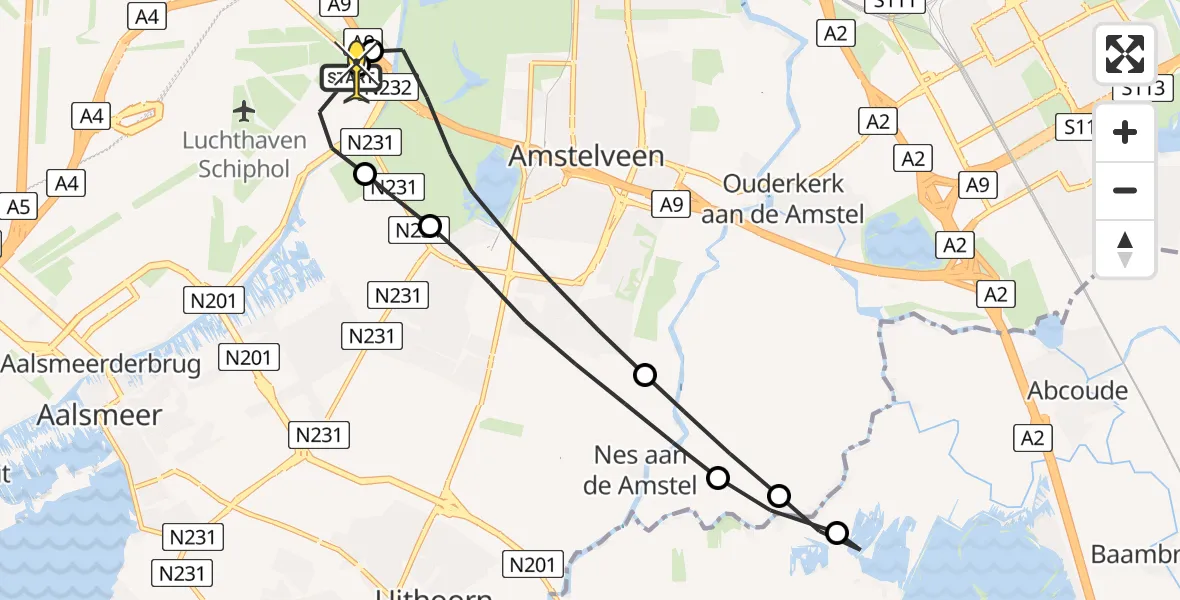 Routekaart van de vlucht: Politiehelikopter naar Schiphol, Thermiekstraat