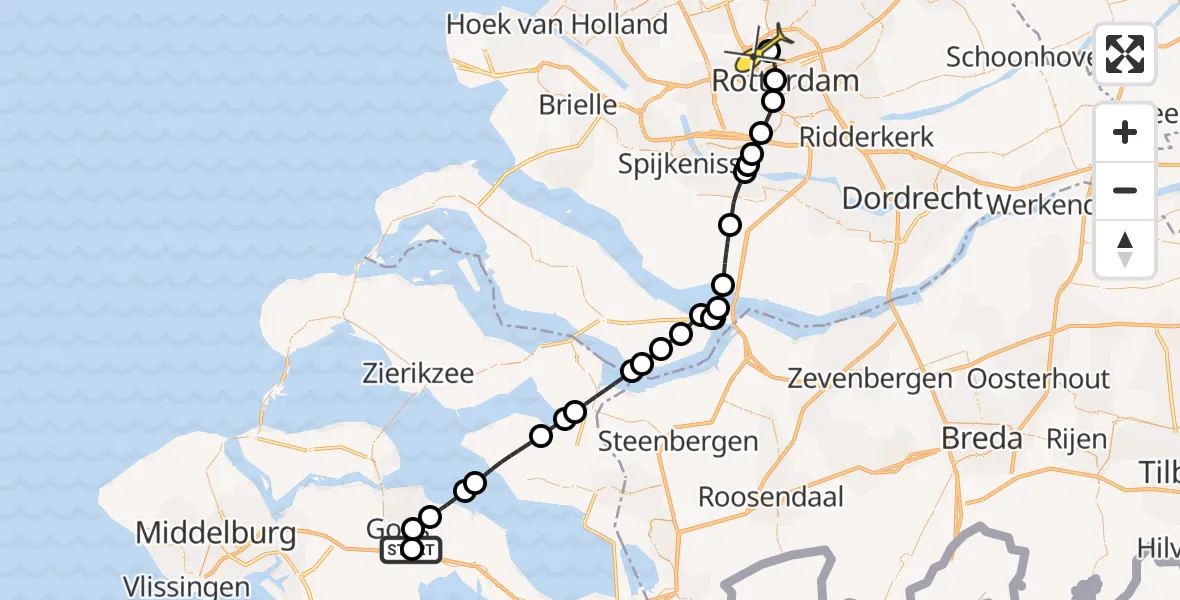 Routekaart van de vlucht: Lifeliner 2 naar Rotterdam The Hague Airport, Brandenburgbaan